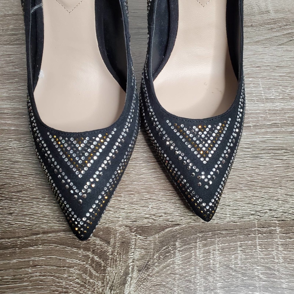 ALDO • Black Lardonna Bedazzled Slip On Stiletto Heels Sz 9 - Picture 5 of 10